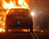 احتراق مركبة قرب مطار اللد الليلة الماضية